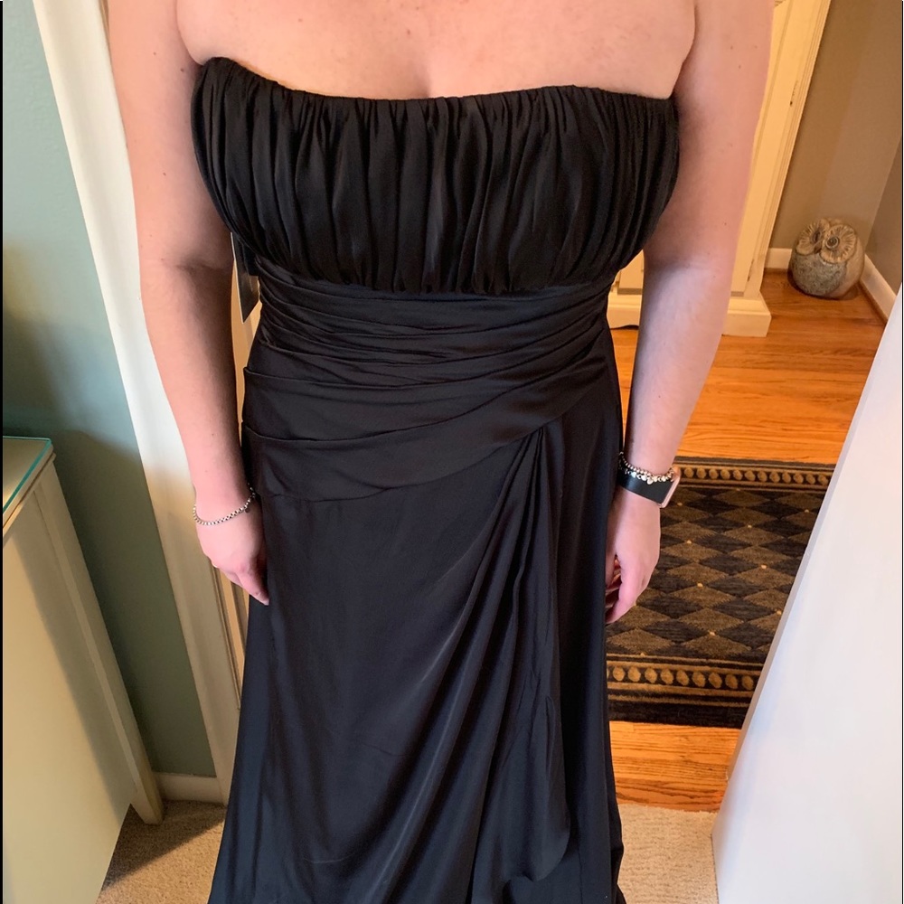 Black satin formal dress.